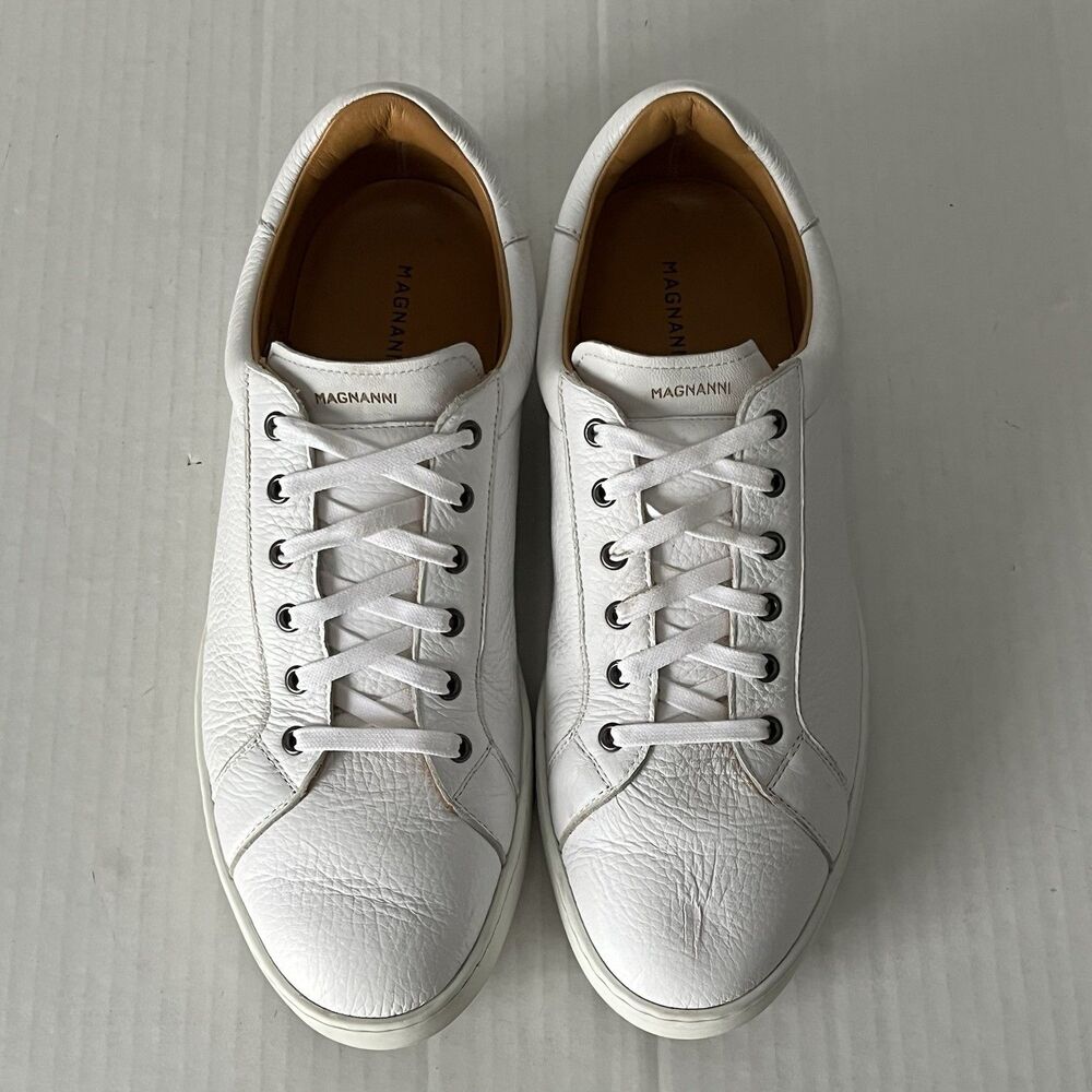 Magnanni Leve Mens Size 11 White Leather Sneakers Low Top Lace Up Casual Shoes - Picture 5 of 15